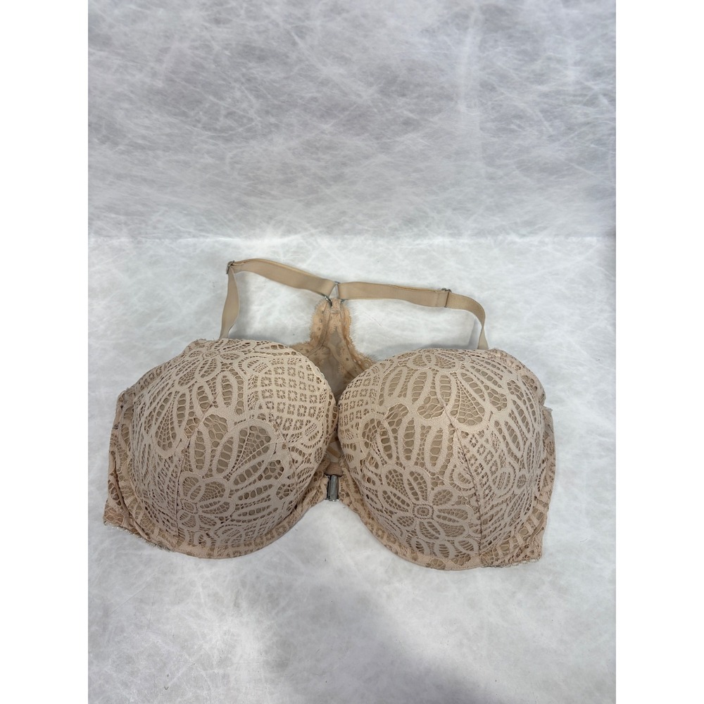 Victoria's Secret Dream Angels Lined Demi Bra 38DDD Beige Lace Front Close